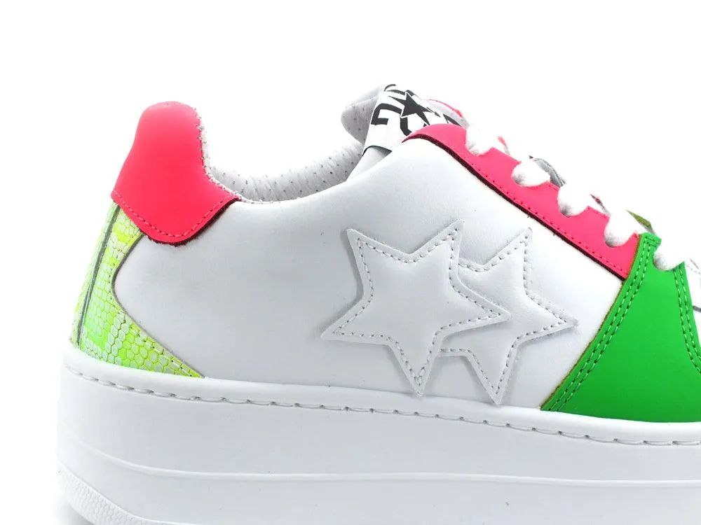 2STAR Sneaker Queen Low Platform White Pink Fluo Green 2SD3493