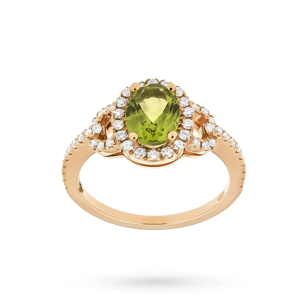 Anello oro giallo peridoto verde ovale 1,47ct diamanti 0,39ct