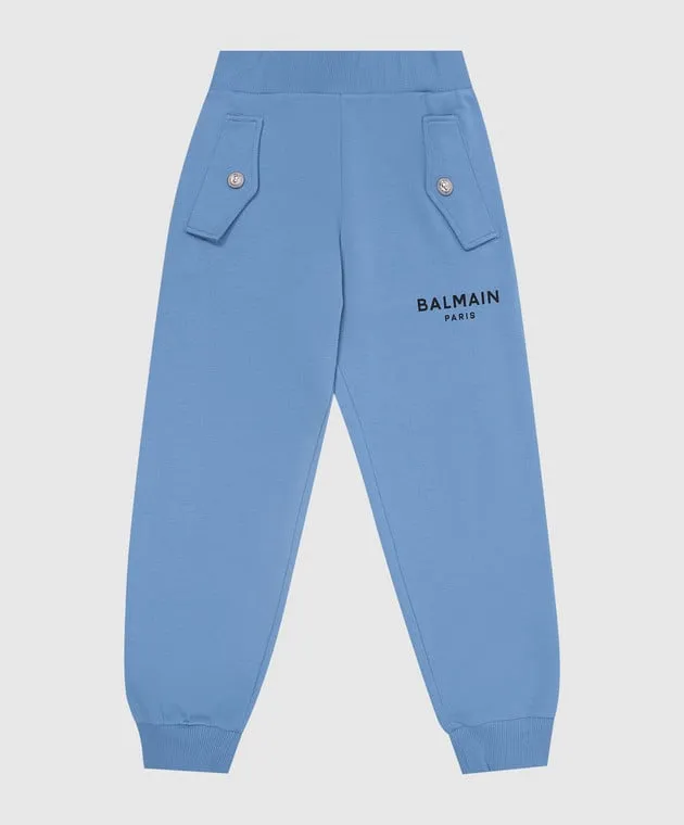 Balmain Joggers celeste con stampa logo BV6Q70Z01141214