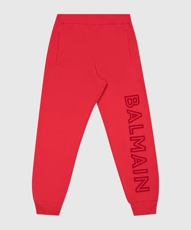 Balmain Joggers rossi da bambino con logo testurizzato BV6Q10Z1753