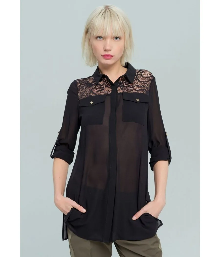 BLOUSA CAMICIA INSERTI IN PIZZO