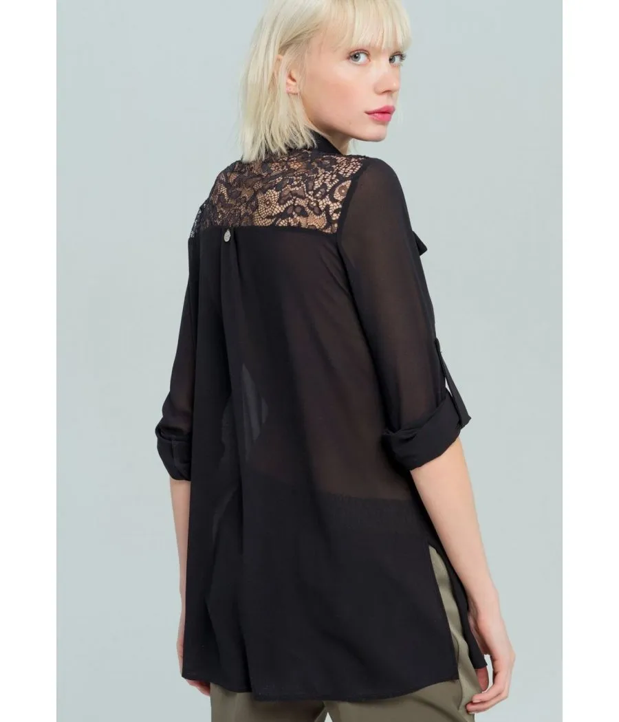 BLOUSA CAMICIA INSERTI IN PIZZO