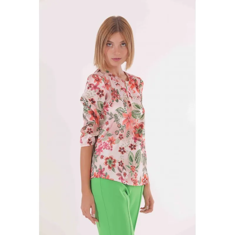 BLUSA MANICHE 3/4 FANTASIA HONOLULU ARANCIO/BEIGE