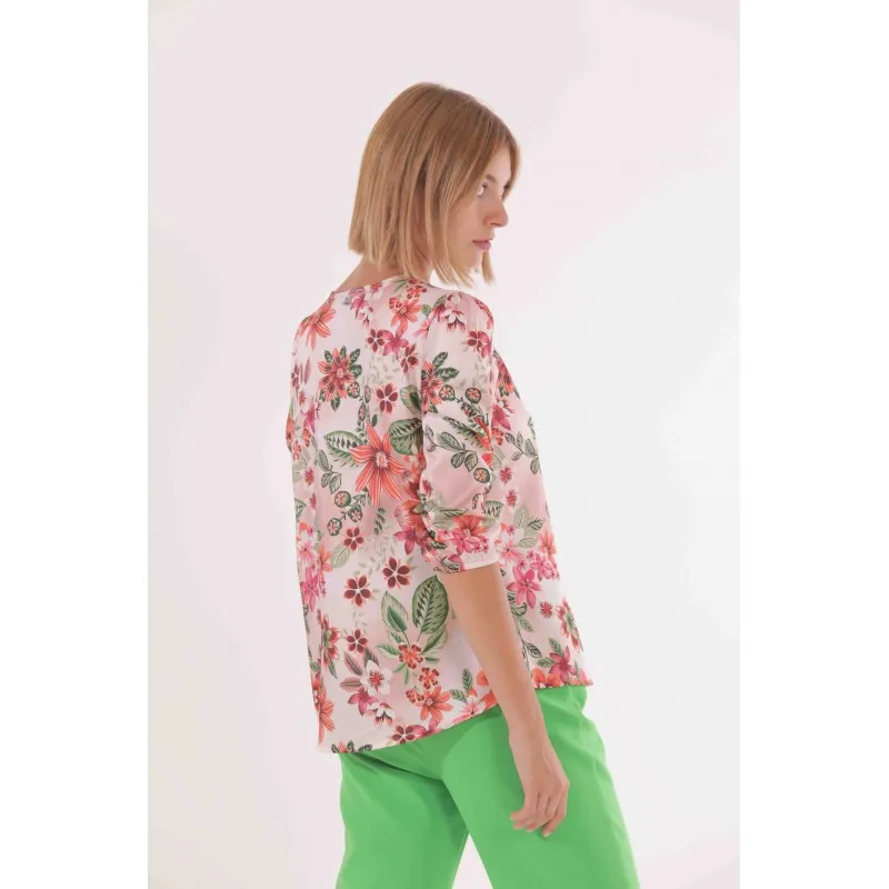 BLUSA MANICHE 3/4 FANTASIA HONOLULU ARANCIO/BEIGE