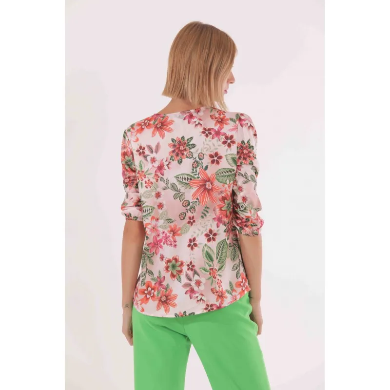 BLUSA MANICHE 3/4 FANTASIA HONOLULU ARANCIO/BEIGE