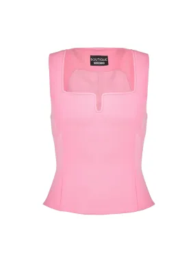 BOUTIQUE MOSCHINO   TOP ROSA CON SCOLLO RETTANGOLARE