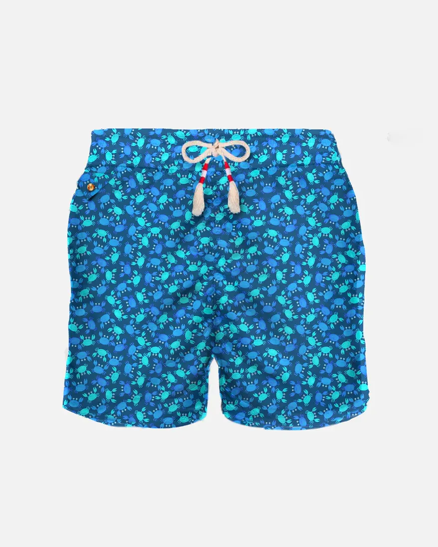 Boxer mare blu con stampa granchietti celesti e turchesi