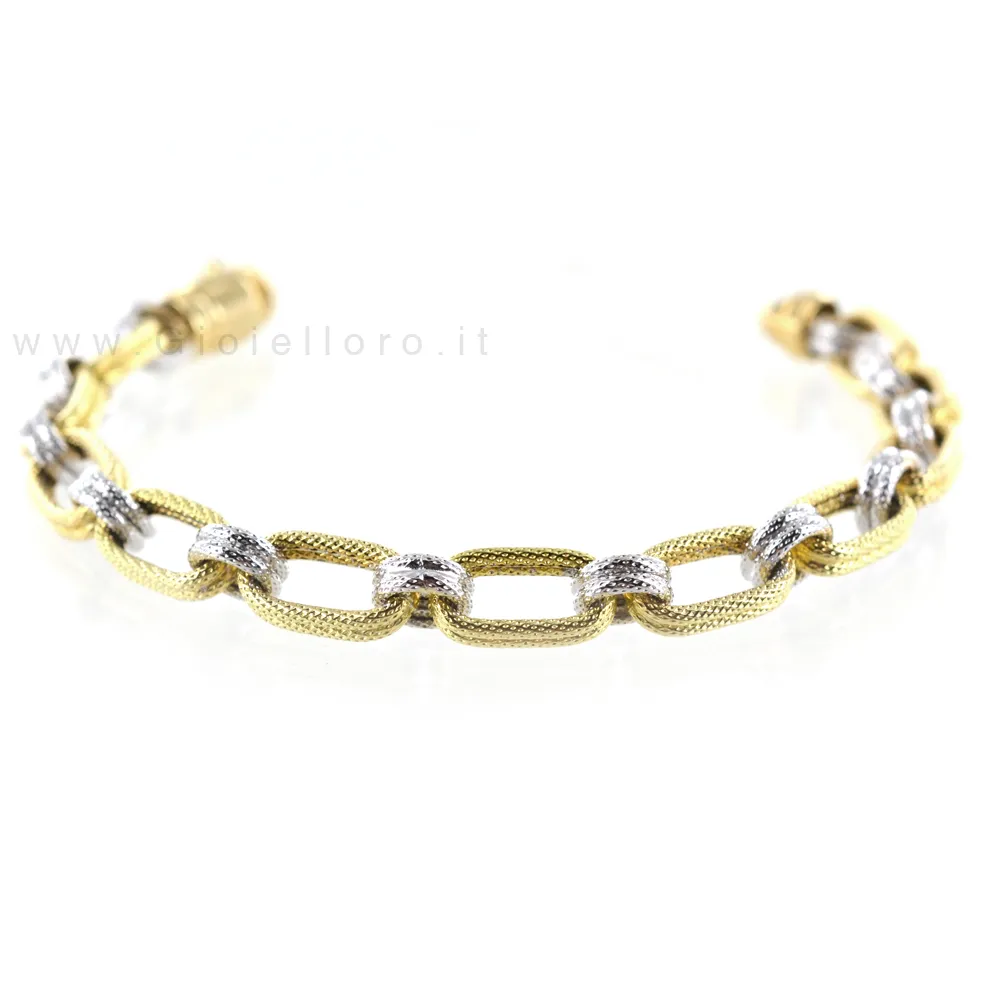 Bracciale in oro giallo e bianco - lavorazione Godronatura Aretina