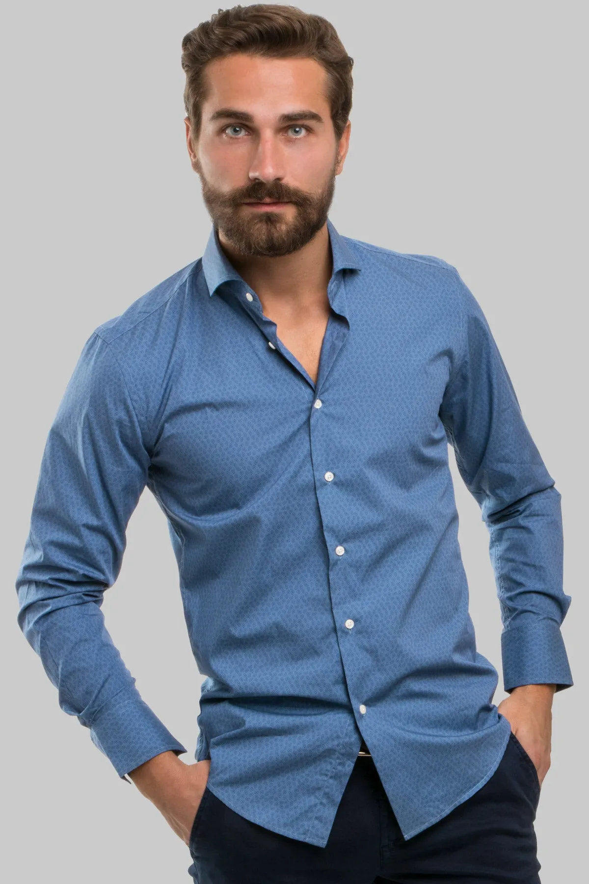 Camicia da uomo collo francese microfantasia