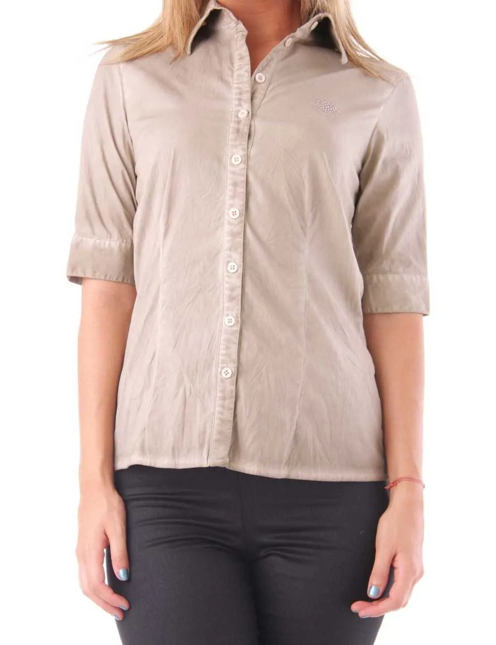 Camicia donna Rebecca manica 3/4 beige in misto cotone