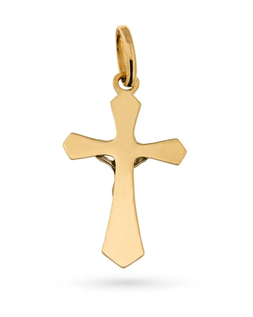 Croce con Cristo crocifisso in oro giallo e oro bianco