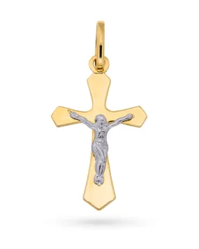 Croce con Cristo crocifisso in oro giallo e oro bianco