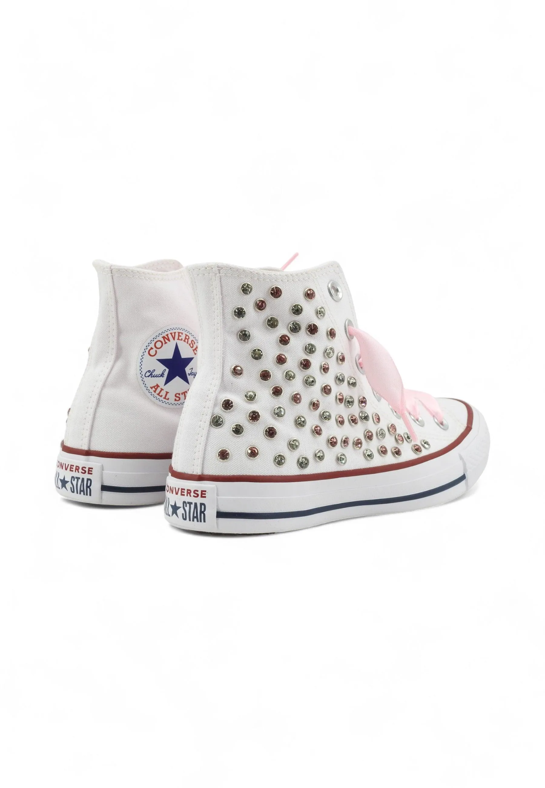 CUSTOM / Converse All Star Chuck Taylos Sneaker Gioielli Studs White Pink