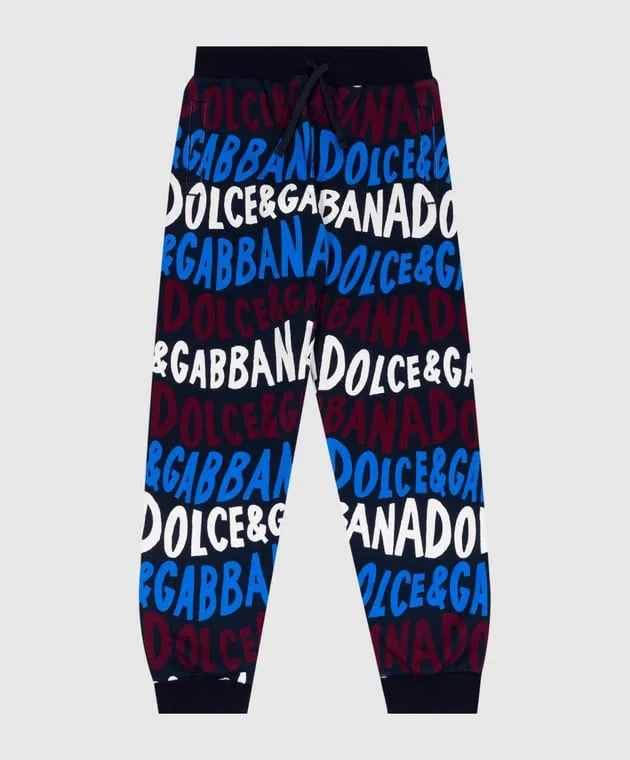 Dolce&Gabbana Joggers blu da bambino con stampa del logo L4JPFEHS7OX812+