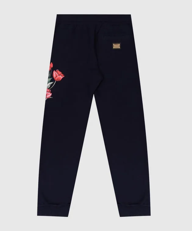 Dolce&Gabbana Joggers blu da bambino con stampa floreale L5JPE4G7NNZ56