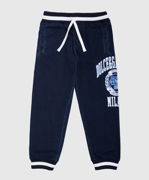 Dolce&Gabbana Joggers da bambino in denim blu con stampa logo L4JPFELDC42