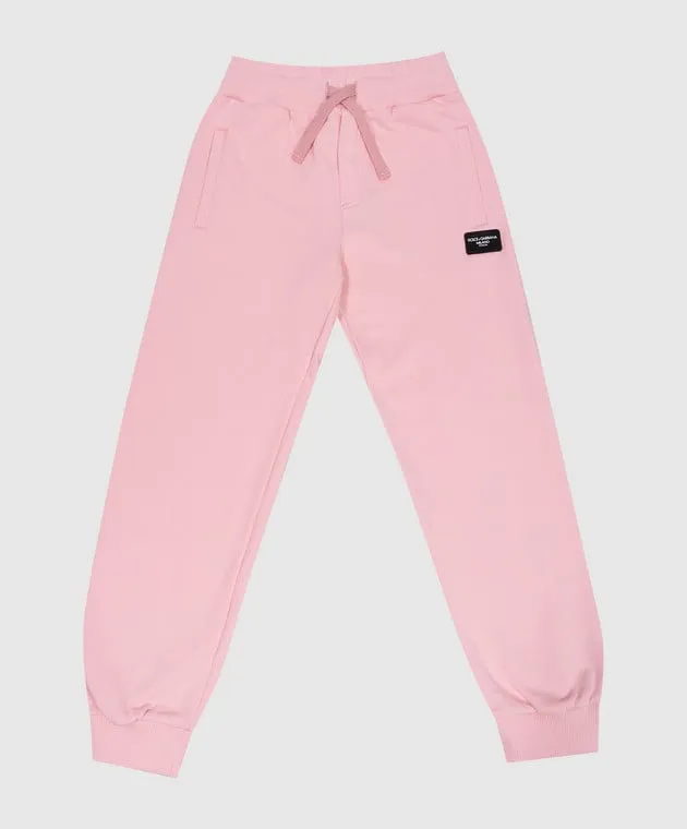 Dolce&Gabbana Joggers rosa baby con patch logo L5JPD7G7M4V812+