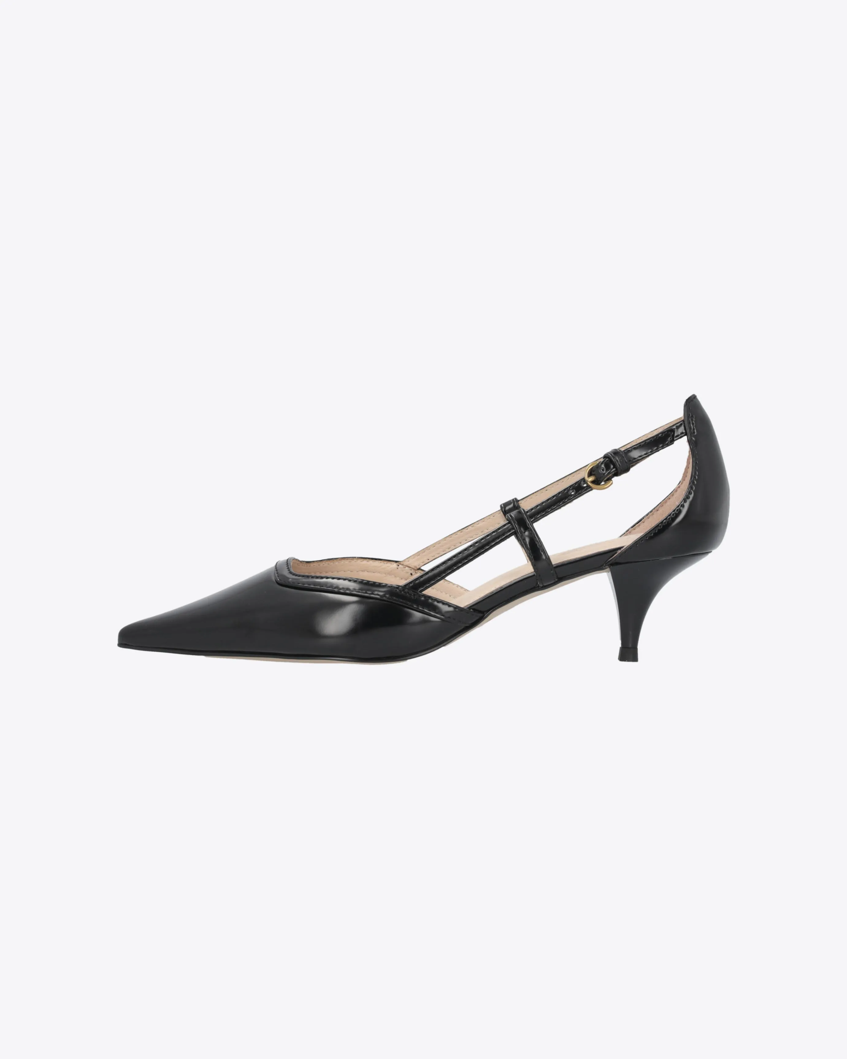 Décolleté nera in similpelle kitten heel con cinturino laterale