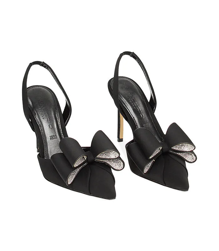 Décolleté slingback nera in lycra, tacco 9,5 cm