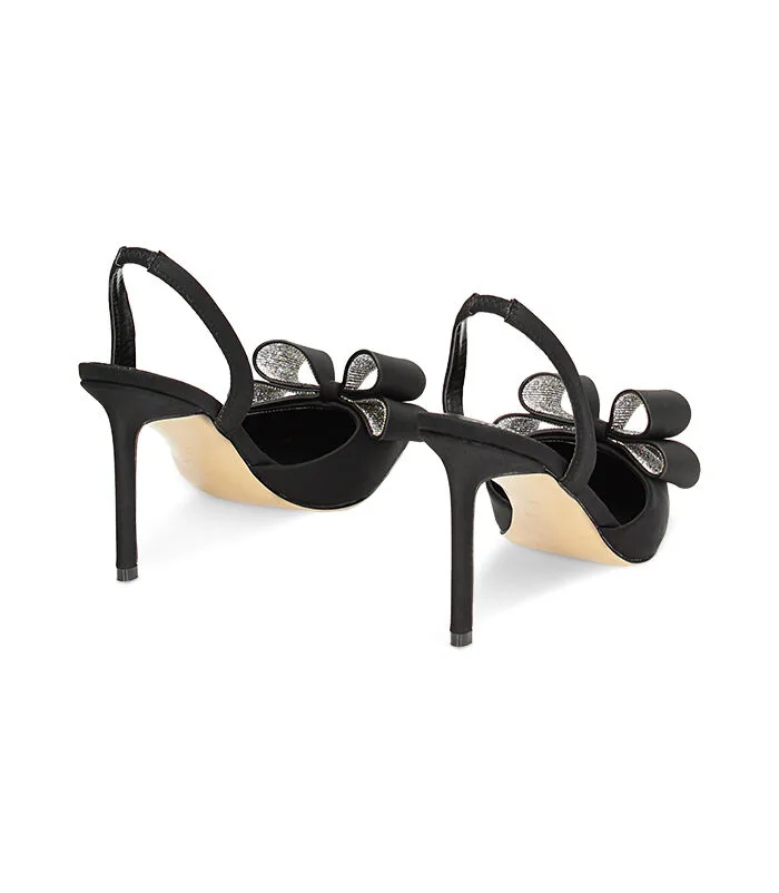 Décolleté slingback nera in lycra, tacco 9,5 cm