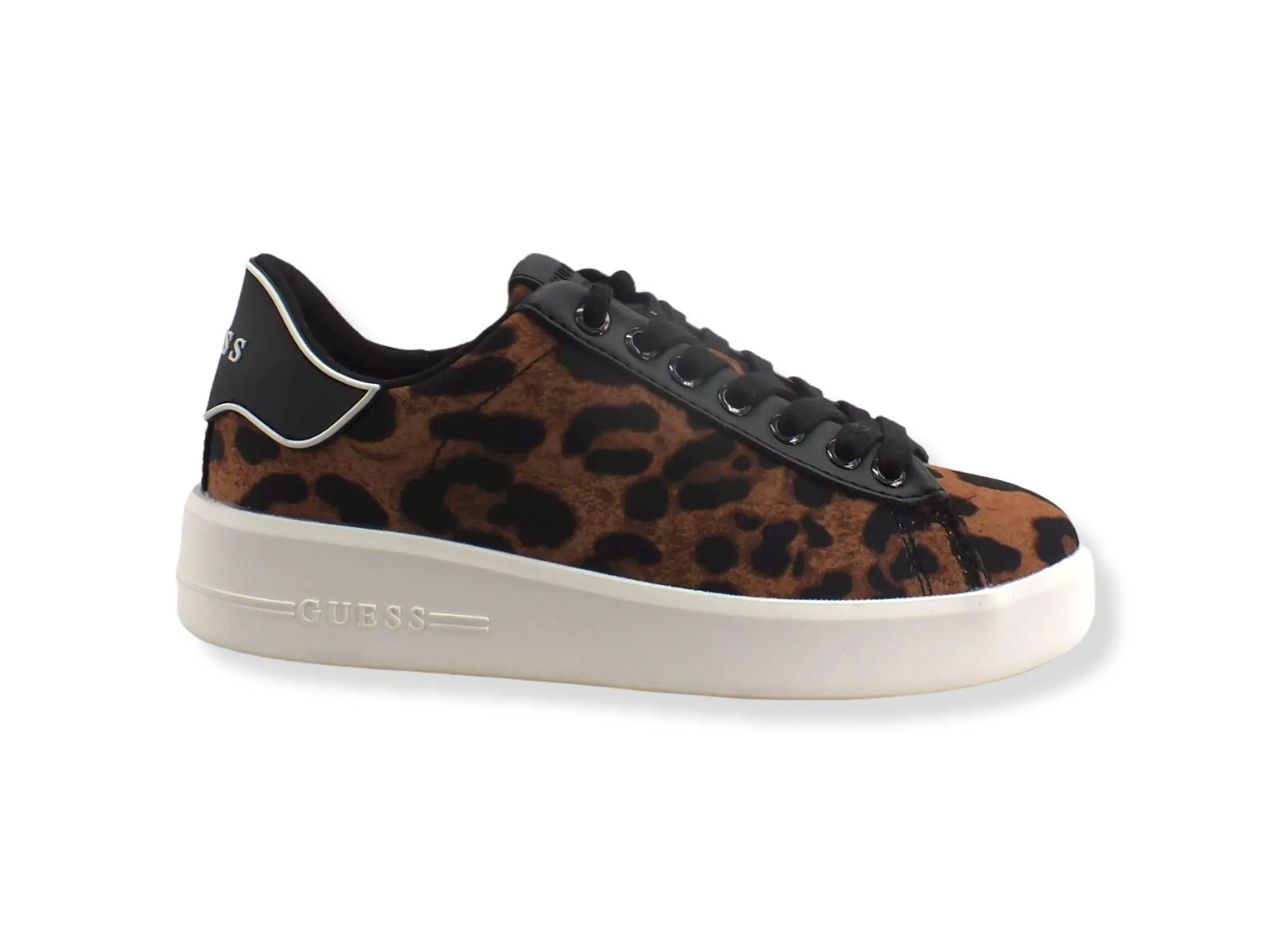 GUESS Sneaker Leo Retro Black Logo White Animalier Donna FL7RC4FAP12