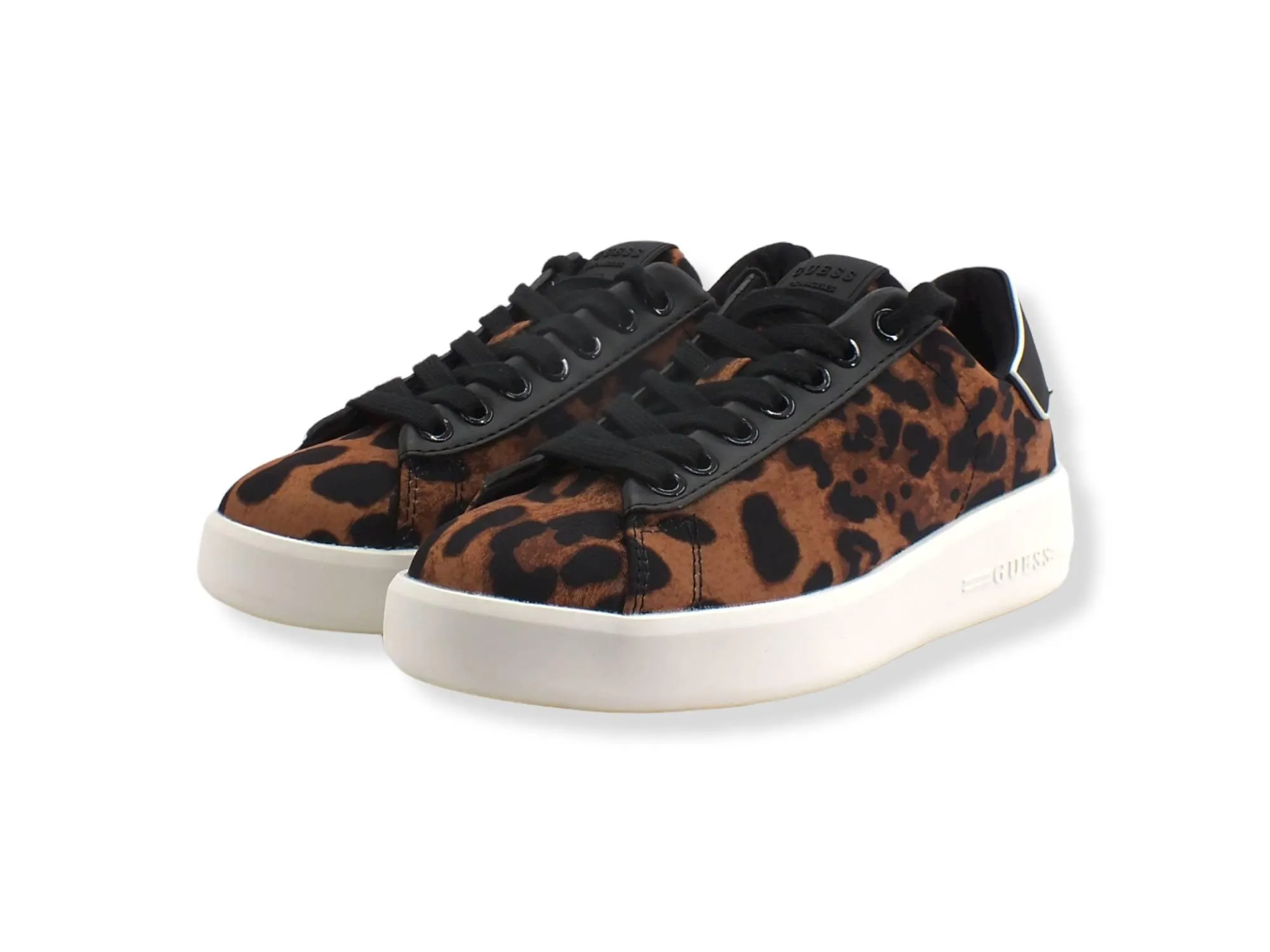 GUESS Sneaker Leo Retro Black Logo White Animalier Donna FL7RC4FAP12