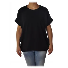 Liu Jo - T-Shirt Oversized con Motivo sul Collo - Nero - T-Shirt - Made in Italy - Luxury Exclusive Collection