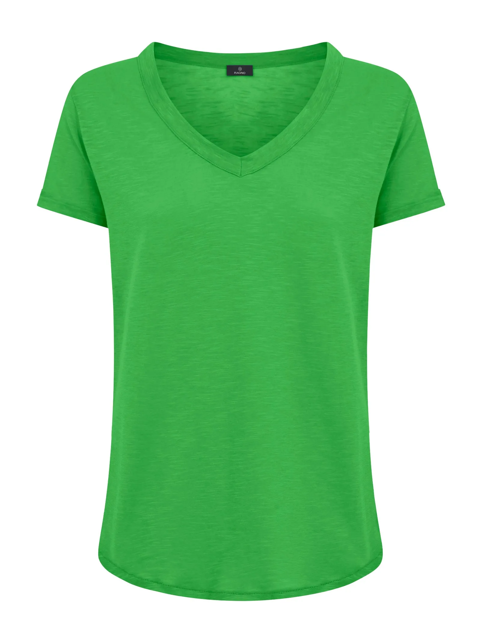 Maglietta con Scollo a V in slub jersey di cotone - Classic Green