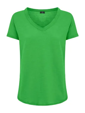 Maglietta con Scollo a V in slub jersey di cotone - Classic Green