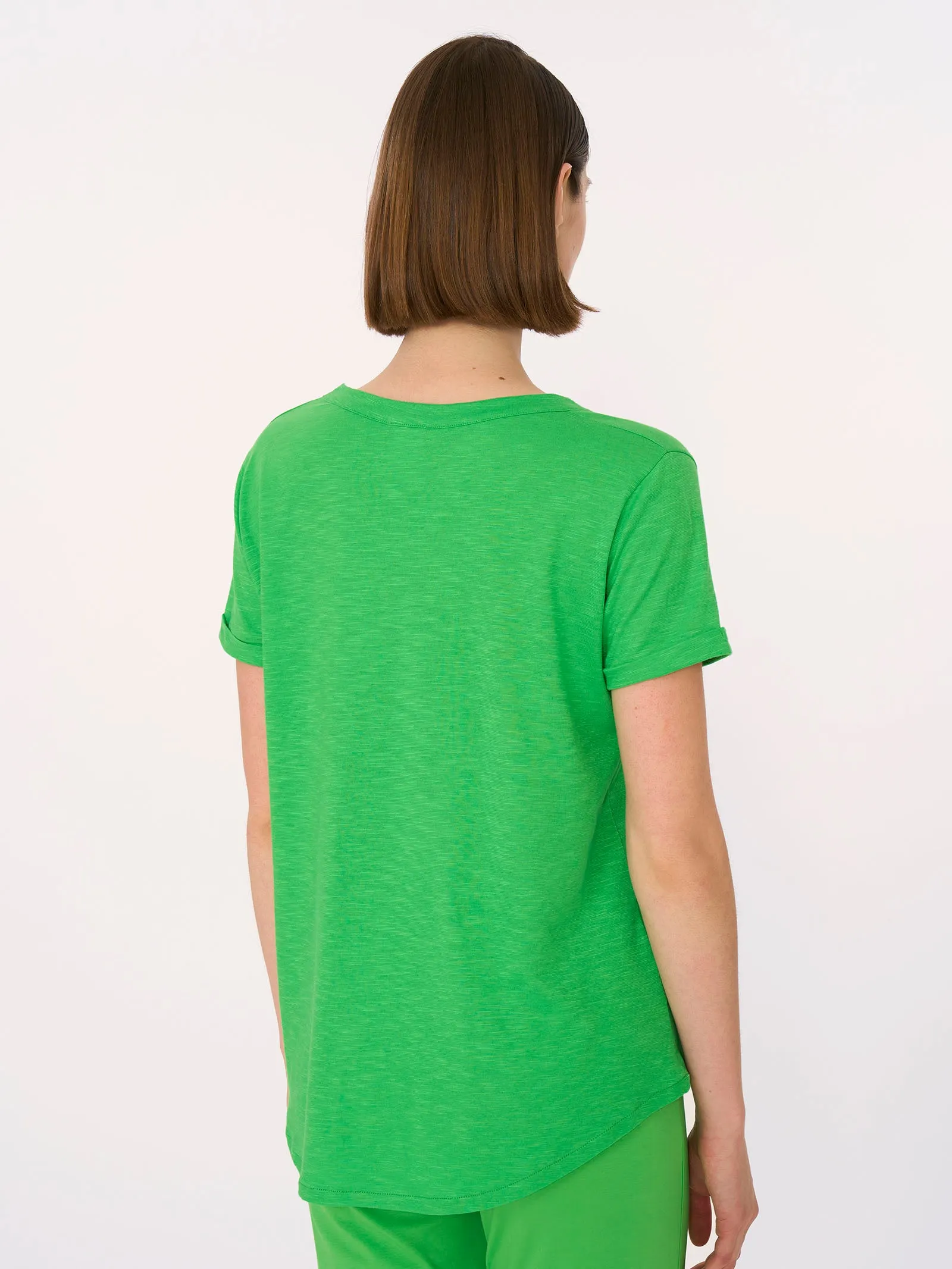 Maglietta con Scollo a V in slub jersey di cotone - Classic Green