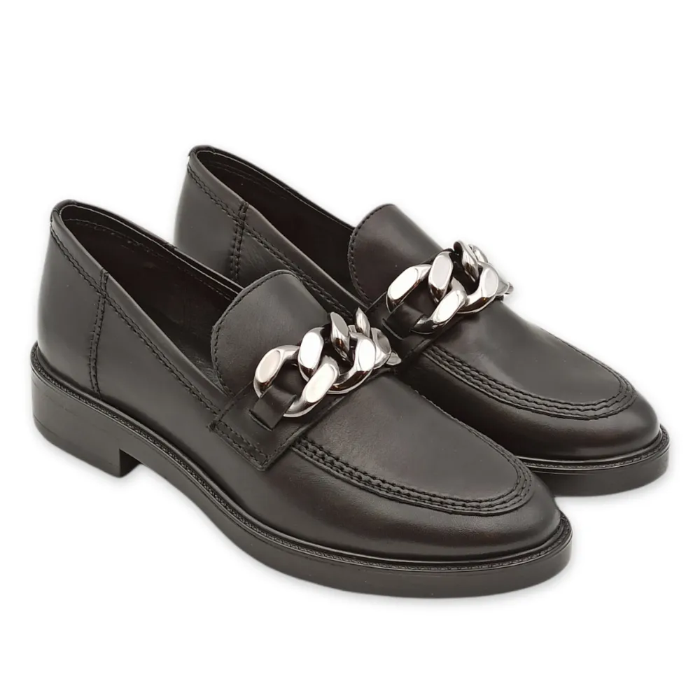 Mocassino donna catena in pelle Franco B. AA102 VITELLO NERO