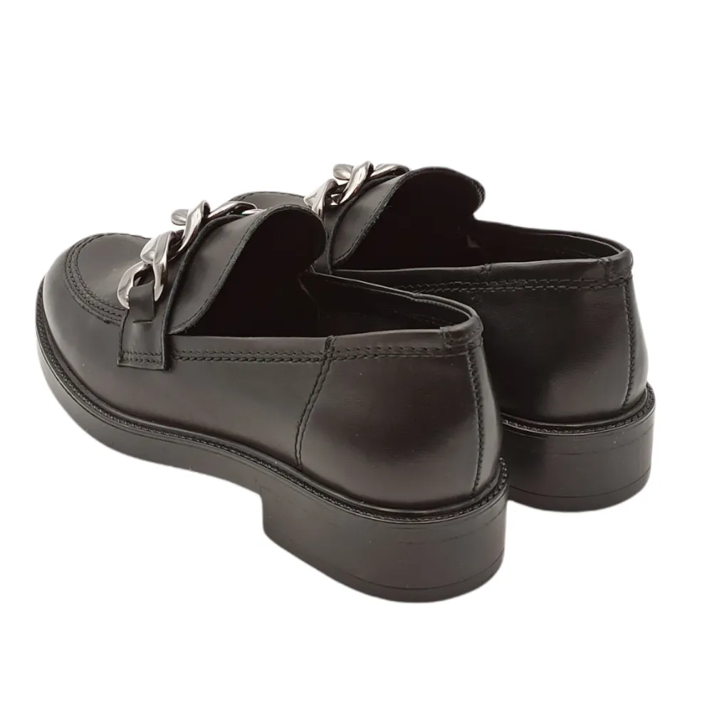 Mocassino donna catena in pelle Franco B. AA102 VITELLO NERO