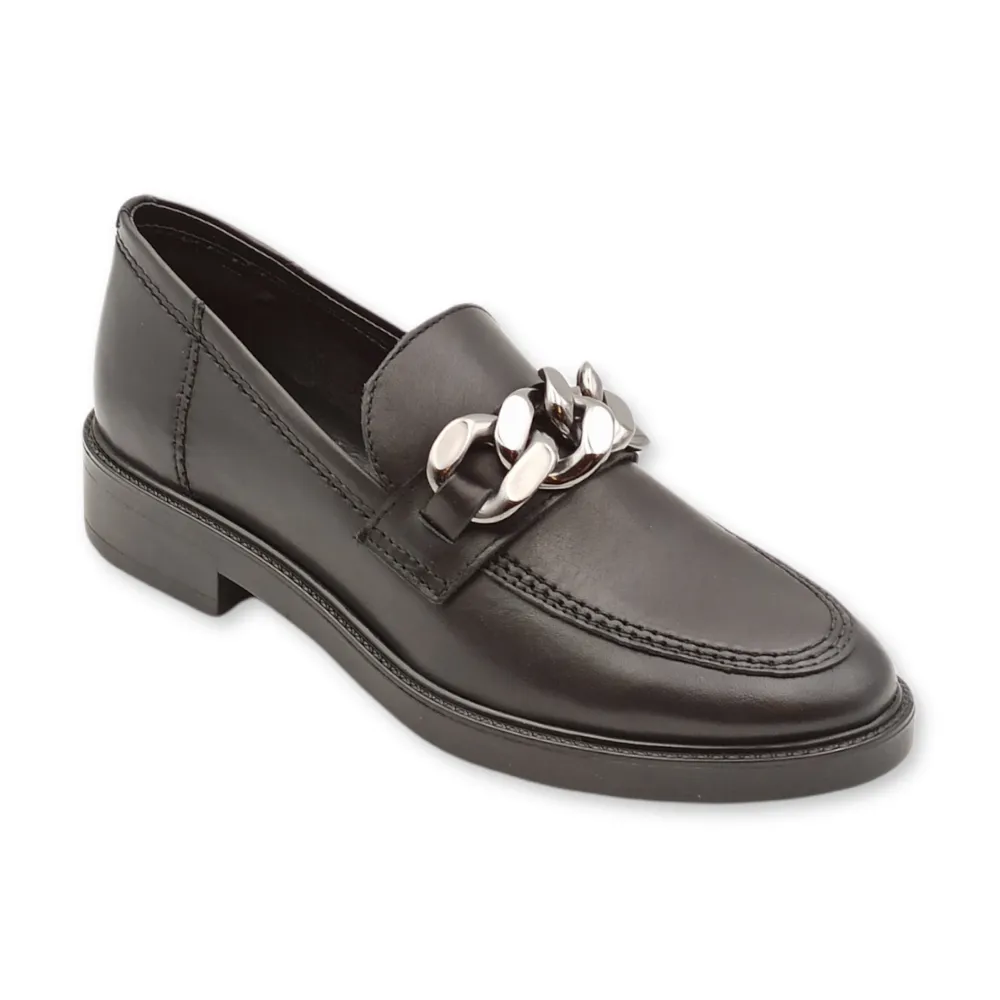 Mocassino donna catena in pelle Franco B. AA102 VITELLO NERO