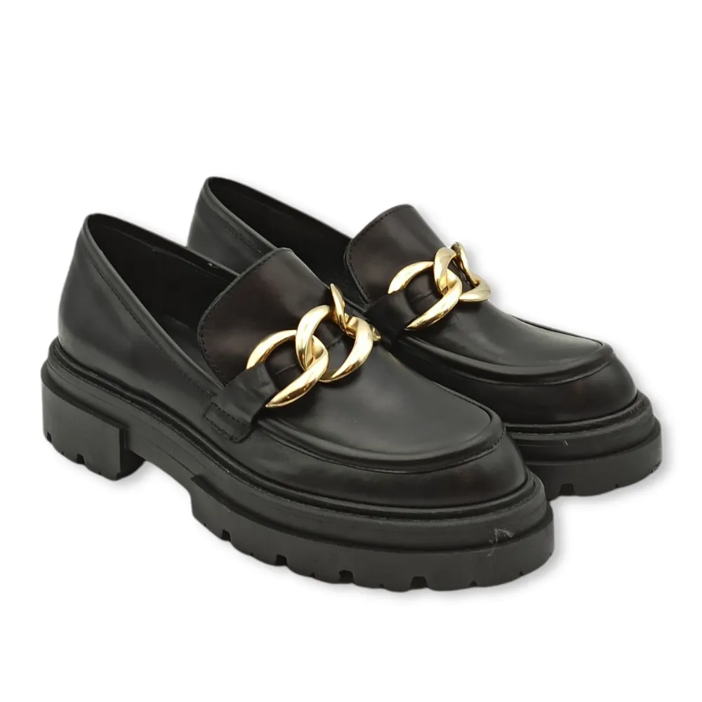 Mocassino platform donna in pelle Debutto 508 PELLE NERA