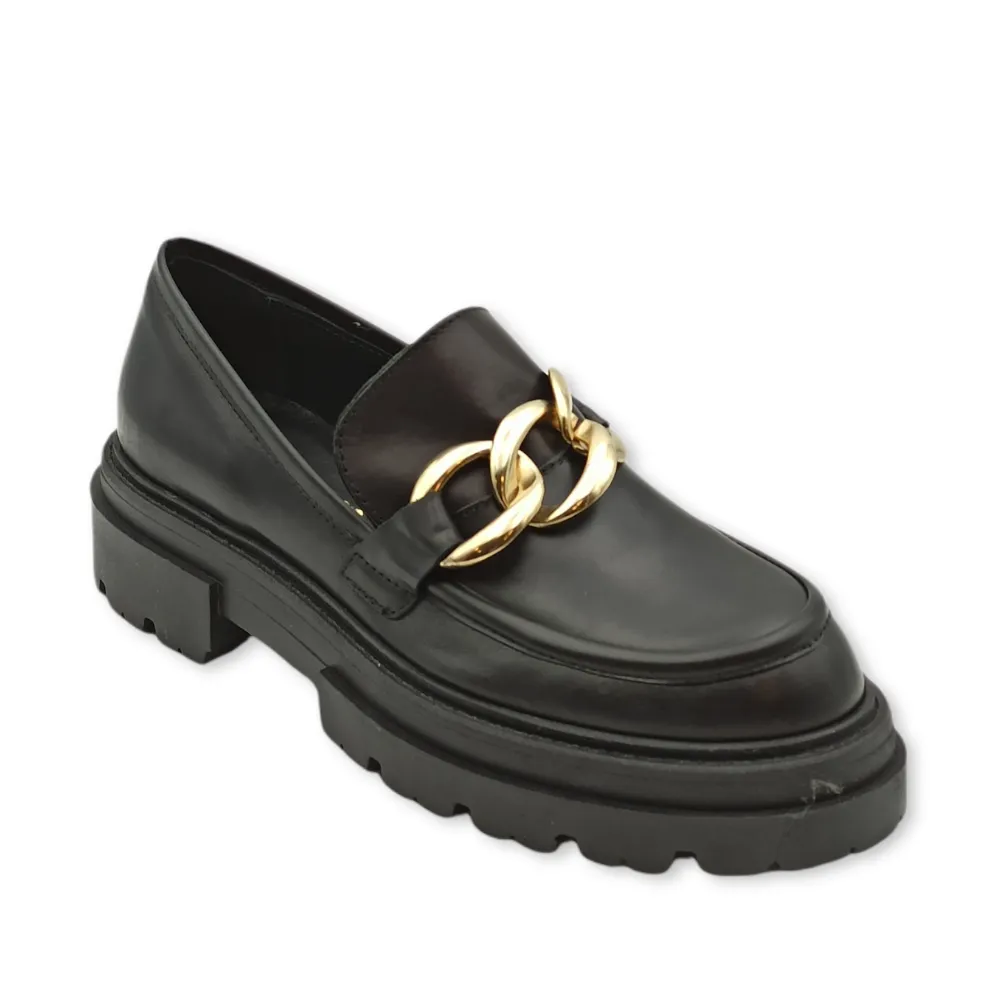 Mocassino platform donna in pelle Debutto 508 PELLE NERA