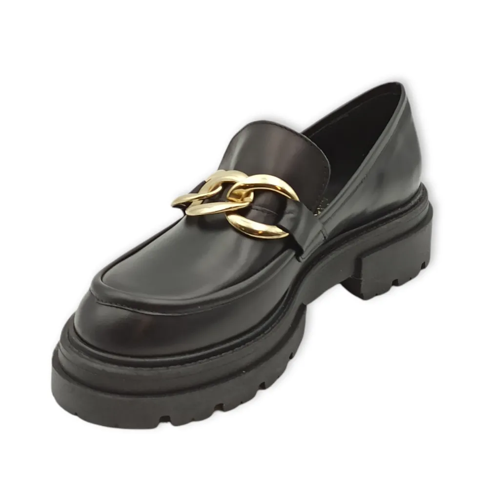 Mocassino platform donna in pelle Debutto 508 PELLE NERA