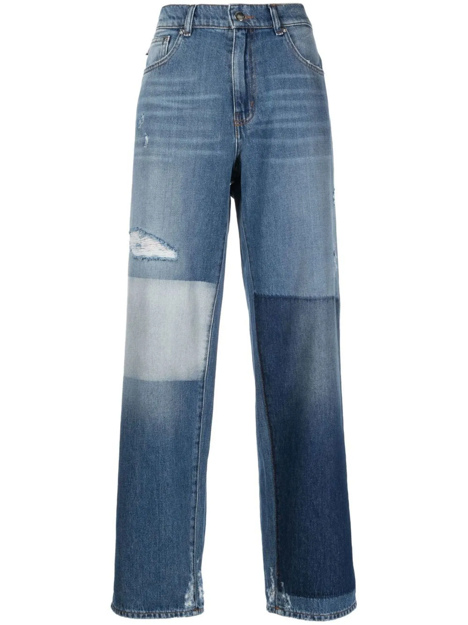 MOSCHINO LOVE Jeans a gamba larga con patchwork in denim Lavaggio Blu medio