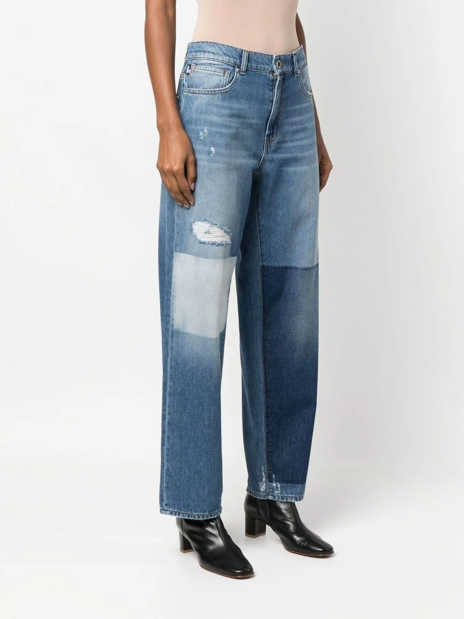 MOSCHINO LOVE Jeans a gamba larga con patchwork in denim Lavaggio Blu medio