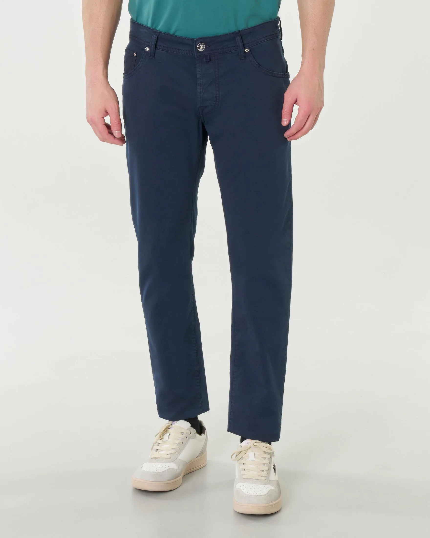 Pantalone Nick cinque tasche blu in gabardina di cotone stretch