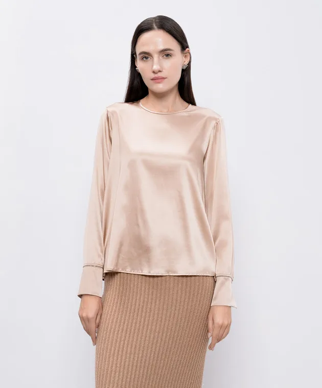 Peserico Blusa in seta beige con catena monil S0657702372