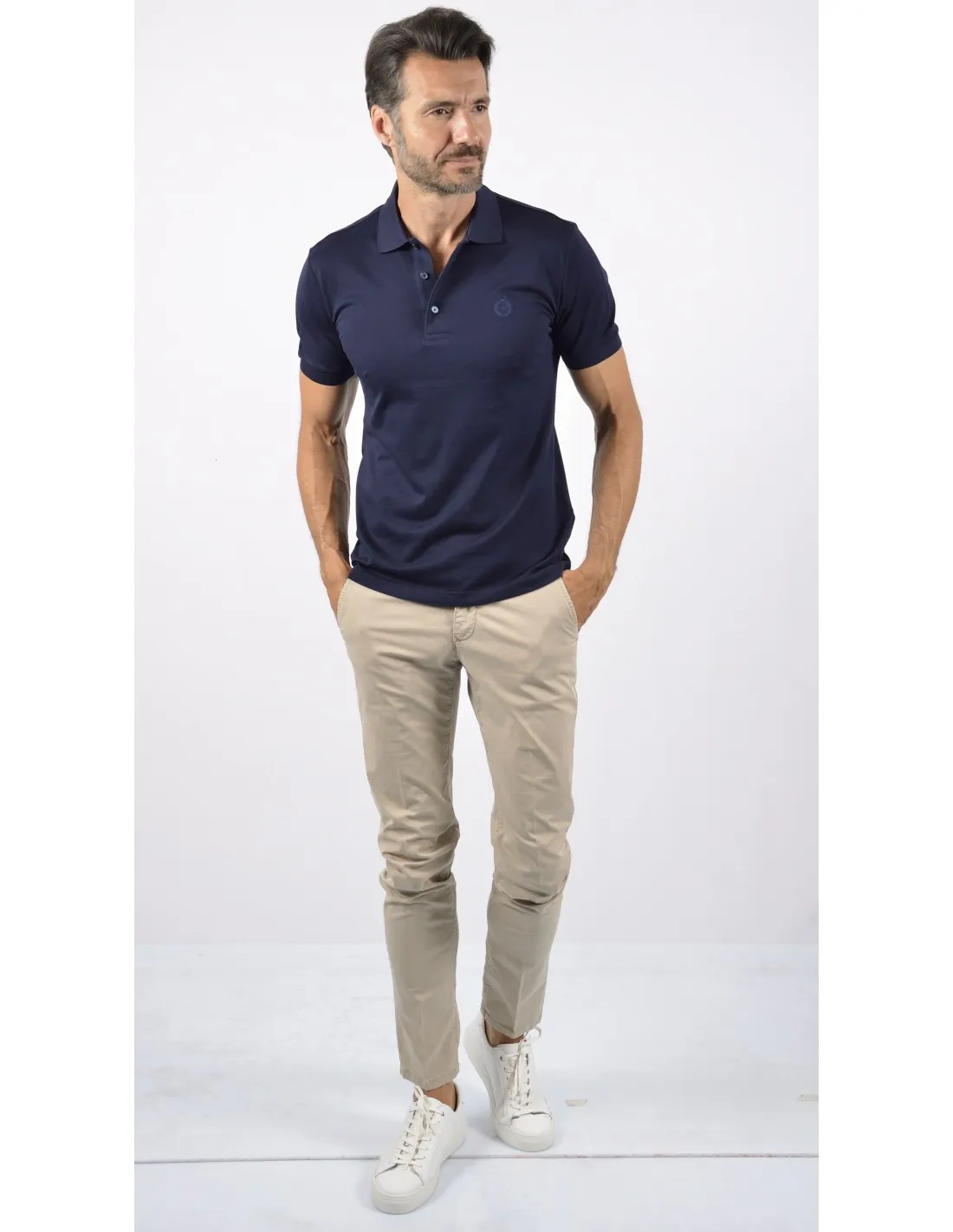 Polo Filo Scozia slim Piquet Cotone Mezza Manica Blu