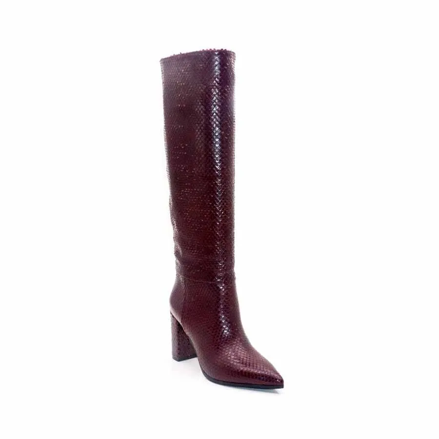 Rago collection stivale donna tubo pelle stampa pitone bordeaux