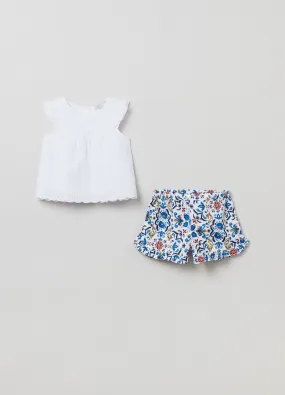 Set blusa in sangallo e shorts in popeline