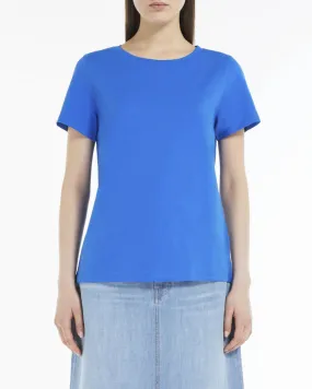 T-shirt blu China in cotone stretch a maniche corte con scollo tondo