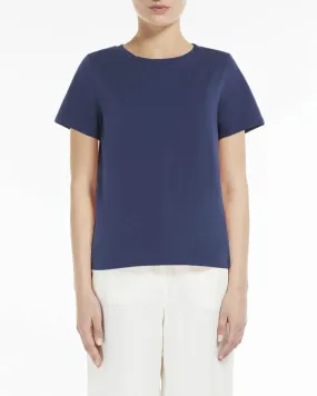 T-shirt blu in cotone stretch a maniche corte con scollo tondo