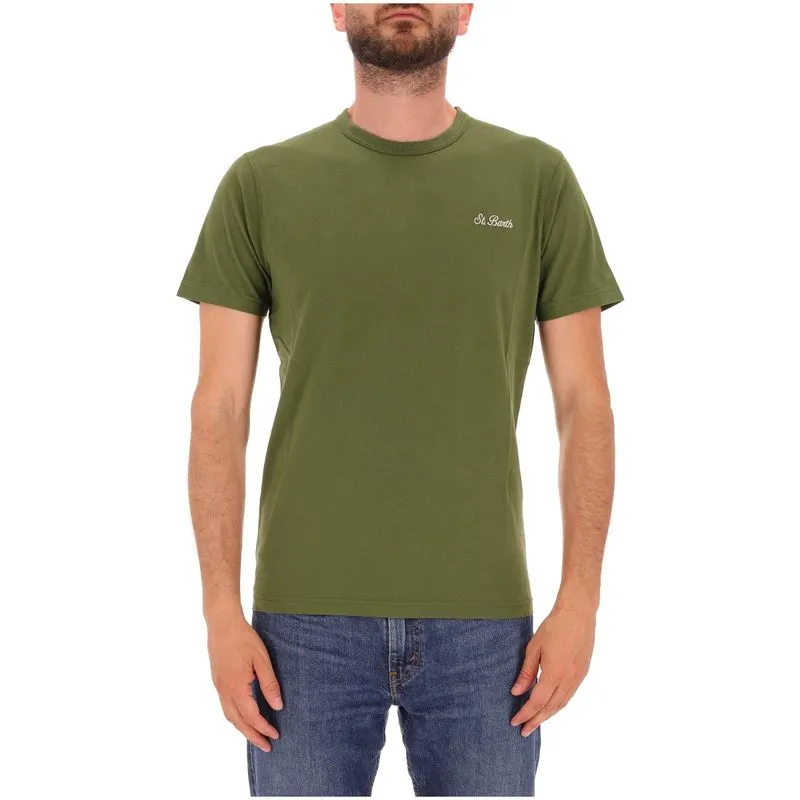 T-Shirt in cotone verde con ricamo St. Barth 