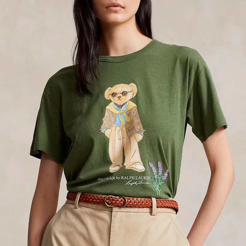 T-Shirt Polo Bear in jersey verde 