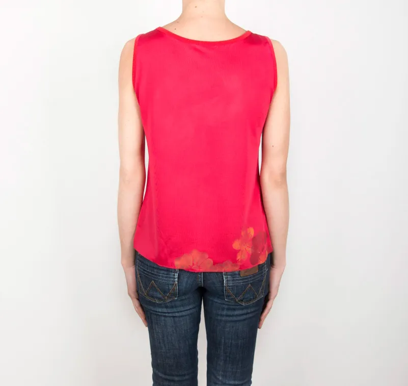 T Shirt rosso ciliegia con stampa floreale