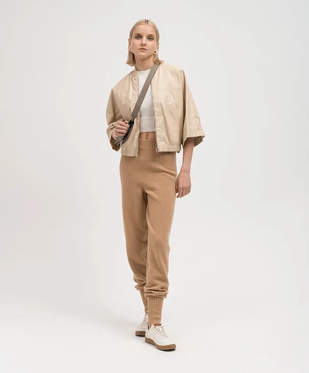 Twinset Joggers marroni in lana e cashmere con lurex 232TT3201