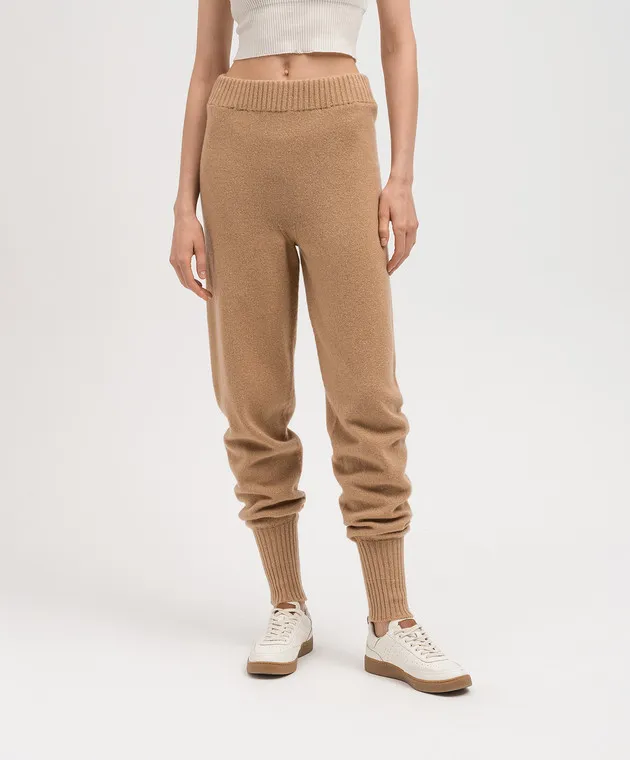 Twinset Joggers marroni in lana e cashmere con lurex 232TT3201